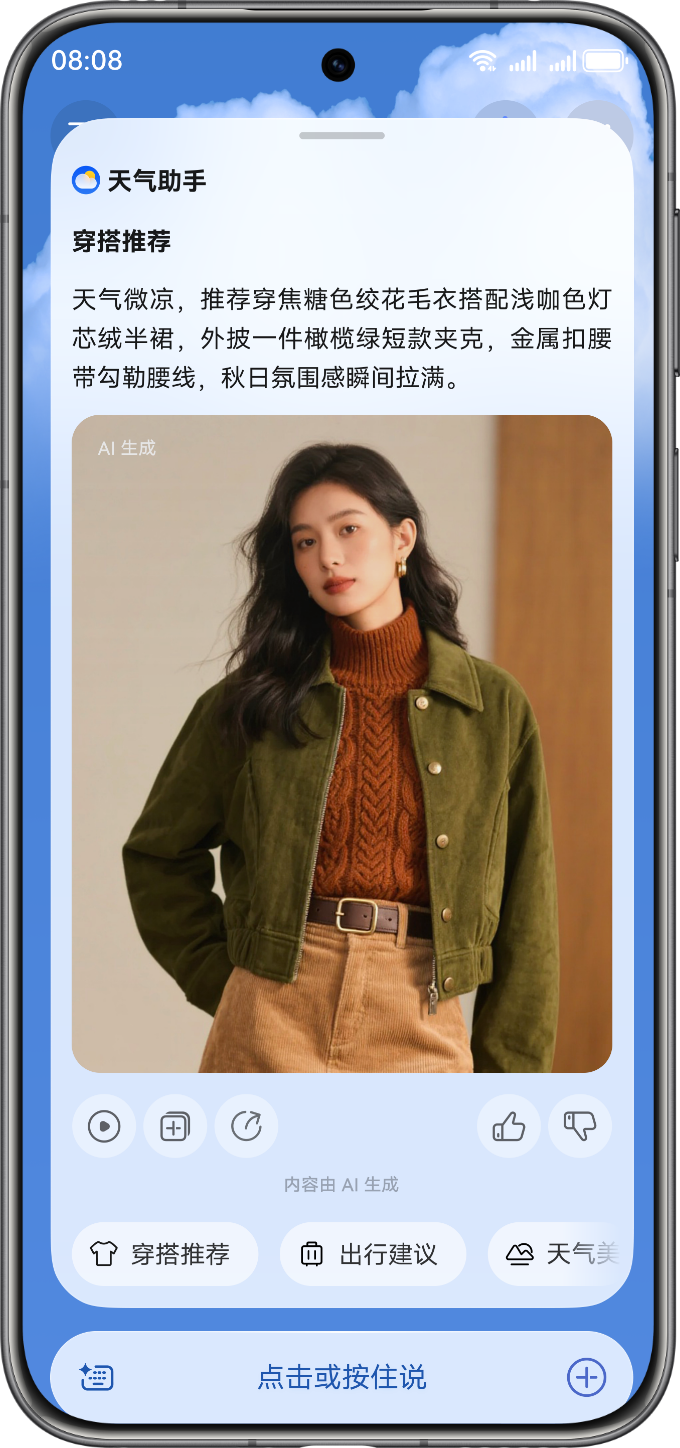 展示了鸿蒙操作系统 6 的 知天气的功能。