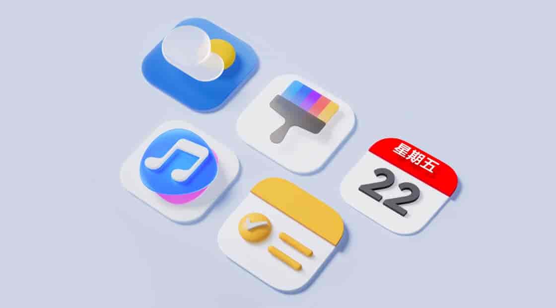 HarmonyOS 5 的图标展示视频，展示了 HarmonyOS 5 操作系统的多个 3D 立体图标。