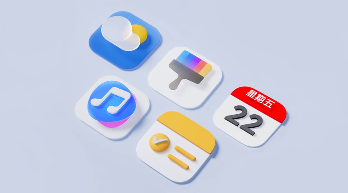 HarmonyOS 5 的图标展示视频,展示了 HarmonyOS 5 操作系统的多个 3D 立体图标。