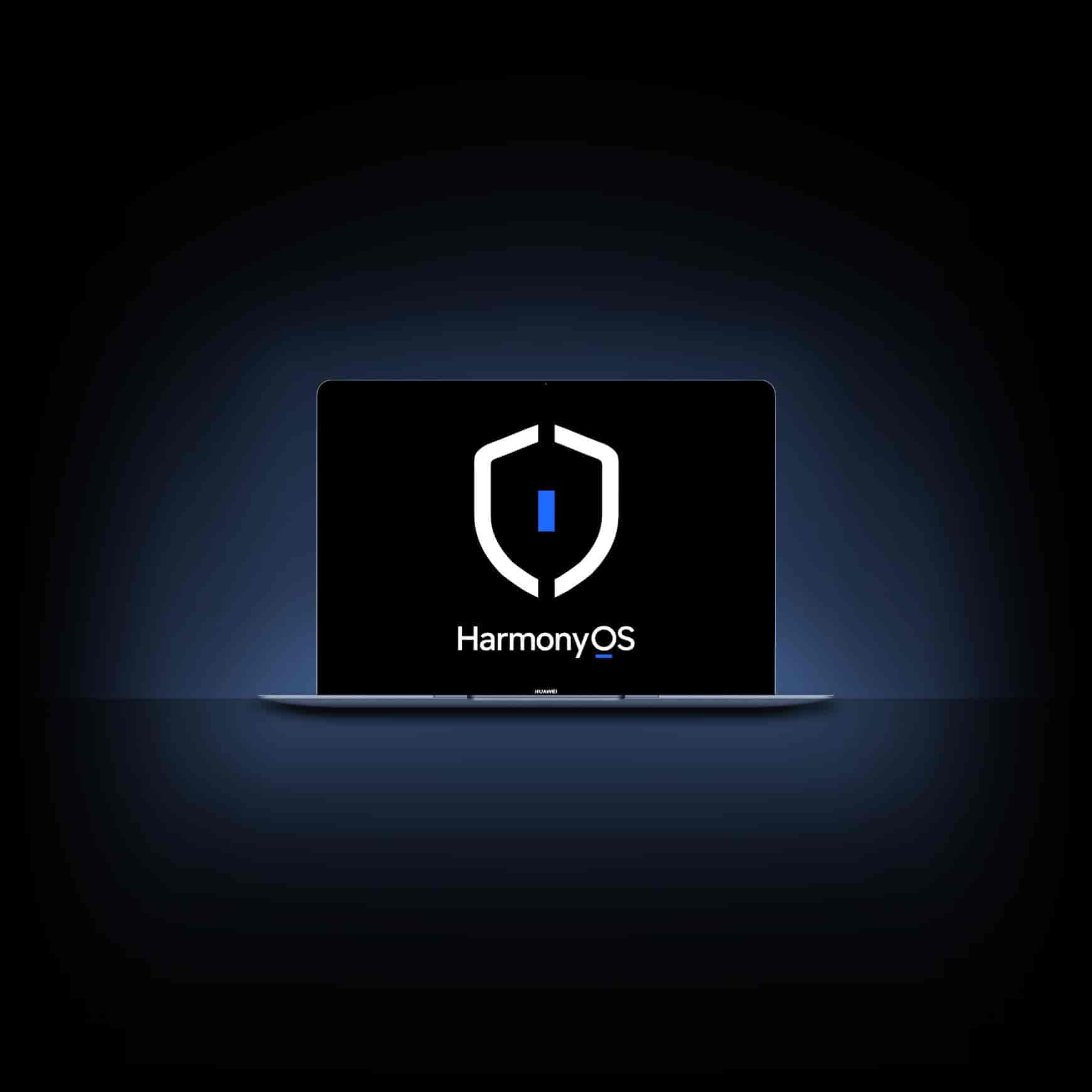 HarmonyOS 5 的产品正面图及鸿蒙界面图，展示了 HarmonyOS 5 操作系统的原生安全功能。