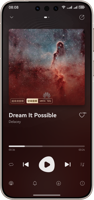 每一首歌都有空间音频，通过 Audio Vivid 菁彩声音频技术及 AI 空间渲染技术，实现声音的全方位萦绕，让每一首歌都能带来“声”临其境的沉浸式听音体⁠验⁠。