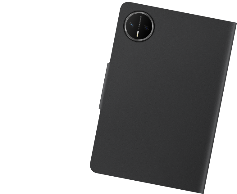 HUAWEI MatePad Mini 智能皮套的正面图和背面图,展现墨石黑与云杉绿两种颜色