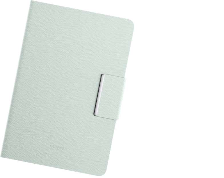 HUAWEI MatePad Mini 智能皮套的正面图和背面图,展现墨石黑与云杉绿两种颜色