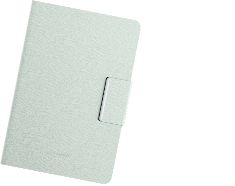HUAWEI MatePad Mini 智能皮套的正面图和背面图，展现墨石黑与云杉绿两种颜色