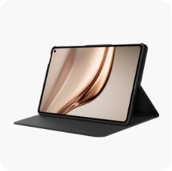 HUAWEI MatePad Mini 装配智能皮套的整体展示图,展现稳定支撑形态