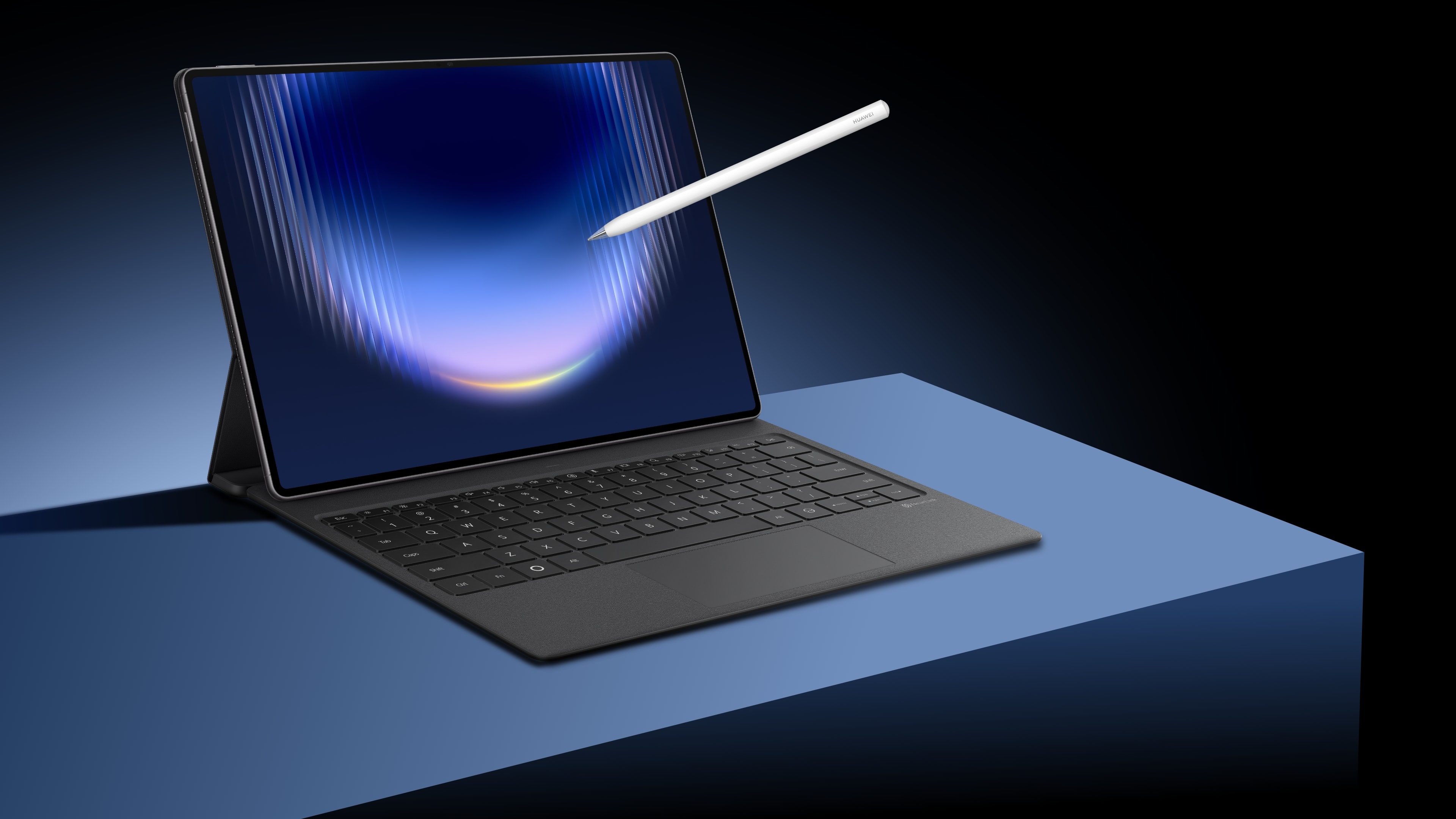 华为星跃键盘适用于 HUAWEI MatePad Pro Max 侧面图，展示了全域触控板