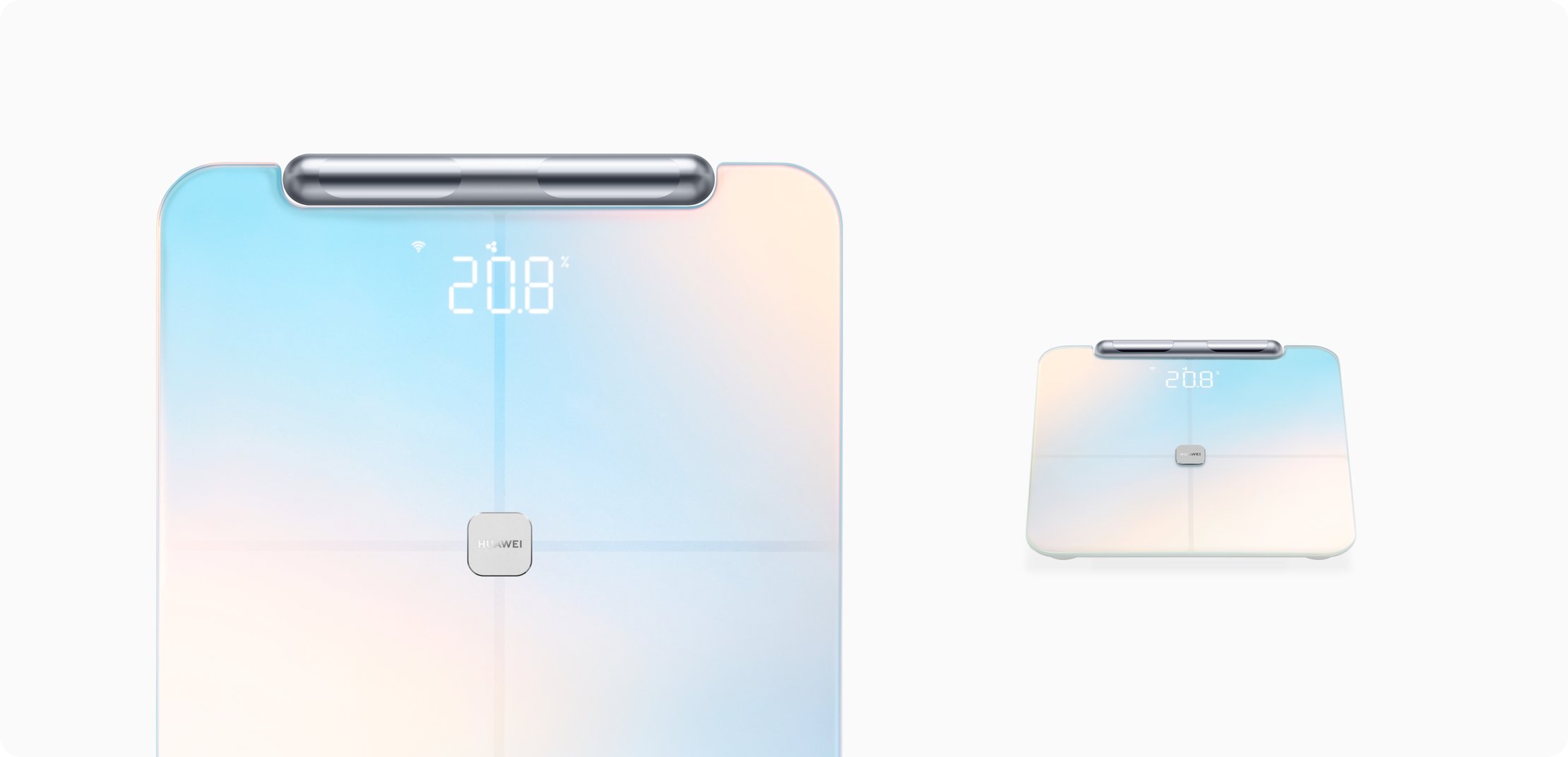 日出印象版华为智能体脂秤 3 Pro 正视图与侧视图