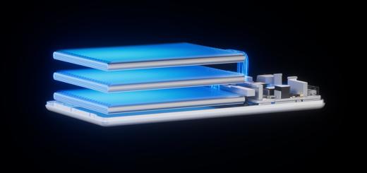 移动电源透视图，展示了华为自带线全能充移动电源（100 W 12000）的品质电芯