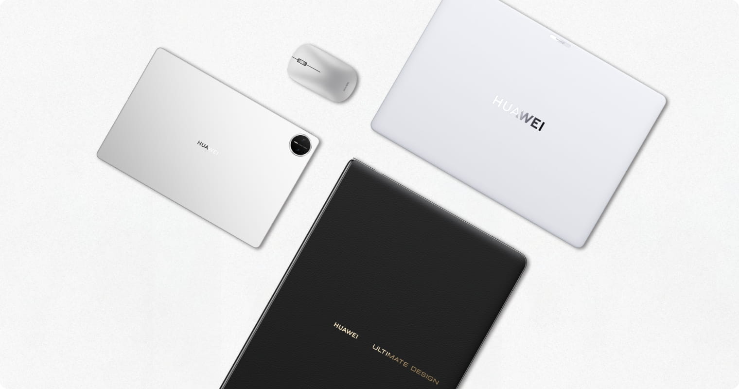 华为无线鼠标 Slim 优享版与华为电脑、平板的外观图，展现星闪连接