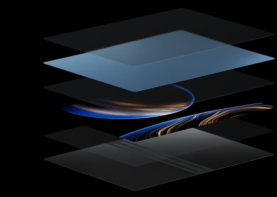 HUAWEI MateBook Fold 非凡大师双层 OLED 屏幕的结构渲染图