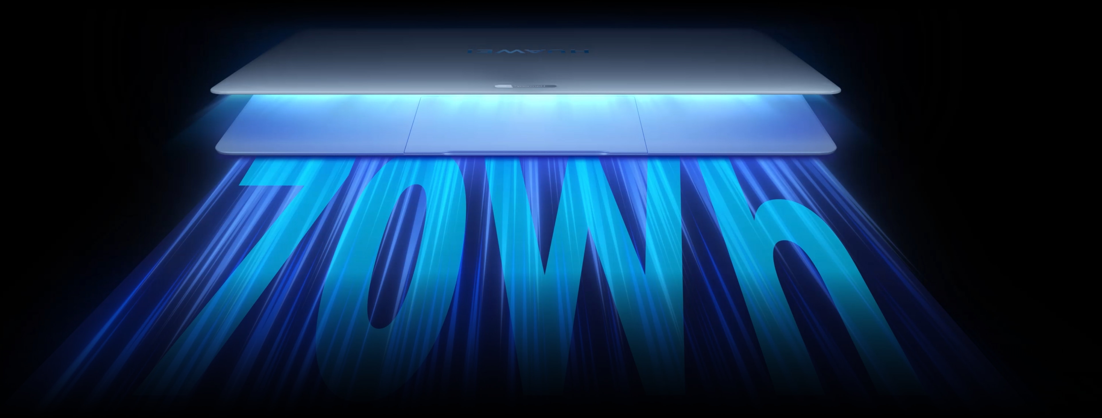 HUAWEI MateBook Pro 的特殊角度图，展示了电脑的大电池和长续航