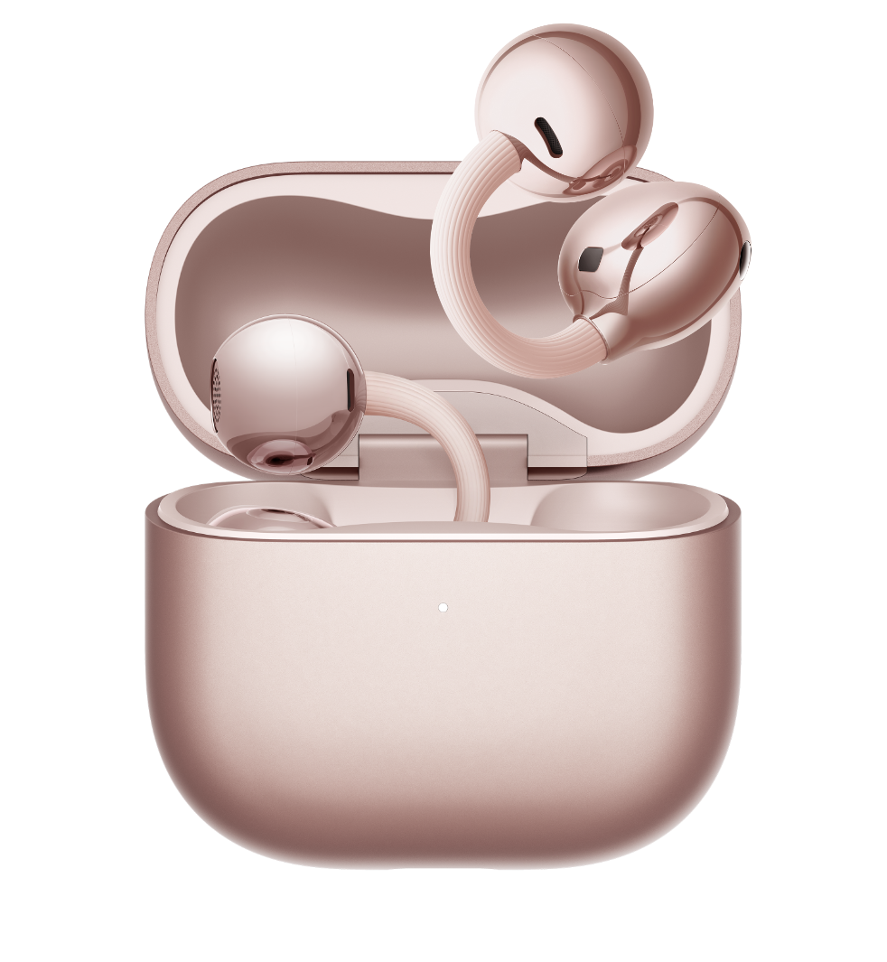 HUAWEI FreeClip 2 耳夹耳机玫瑰金耳机正面图，展示耳机的颜色