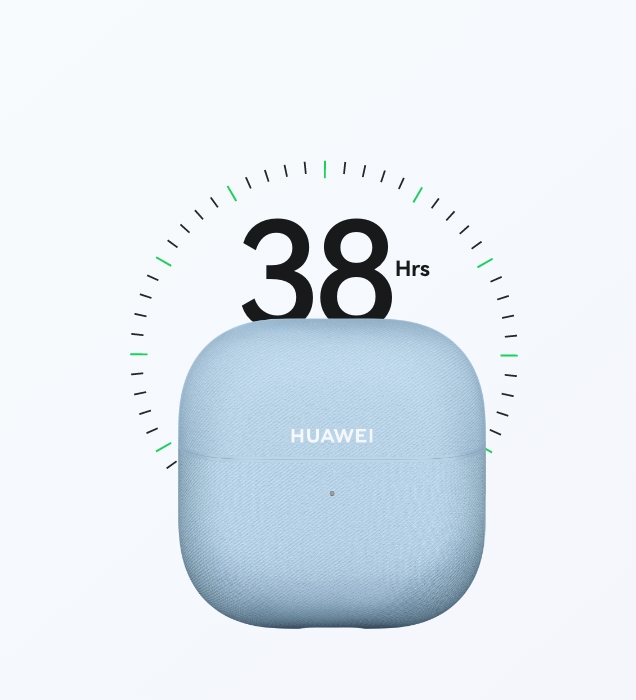 HUAWEI FreeClip 2 耳夹耳机充电画面，展示耳机的 38 小时续航和快充功能
