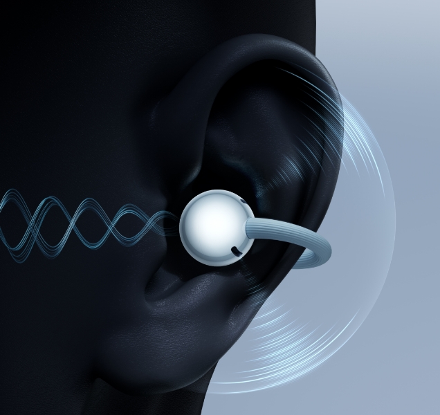 HUAWEI FreeClip 2 耳夹耳机防漏音示意画面，展示耳机防漏音的特性