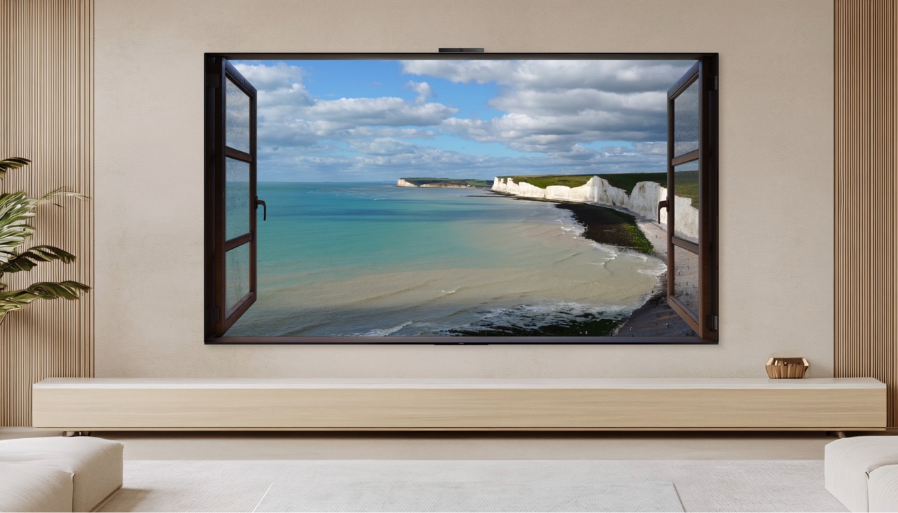 展示了华为 Vision 智慧屏 5 Pro 智慧画框的居家美学魅力。