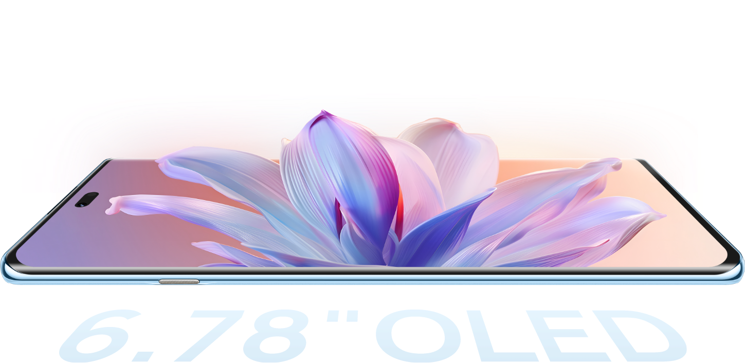 华为畅享 70X 活力版屏幕中呈现花朵盛放场景，展现了臻彩护眼屏细腻还原画面细节的特性