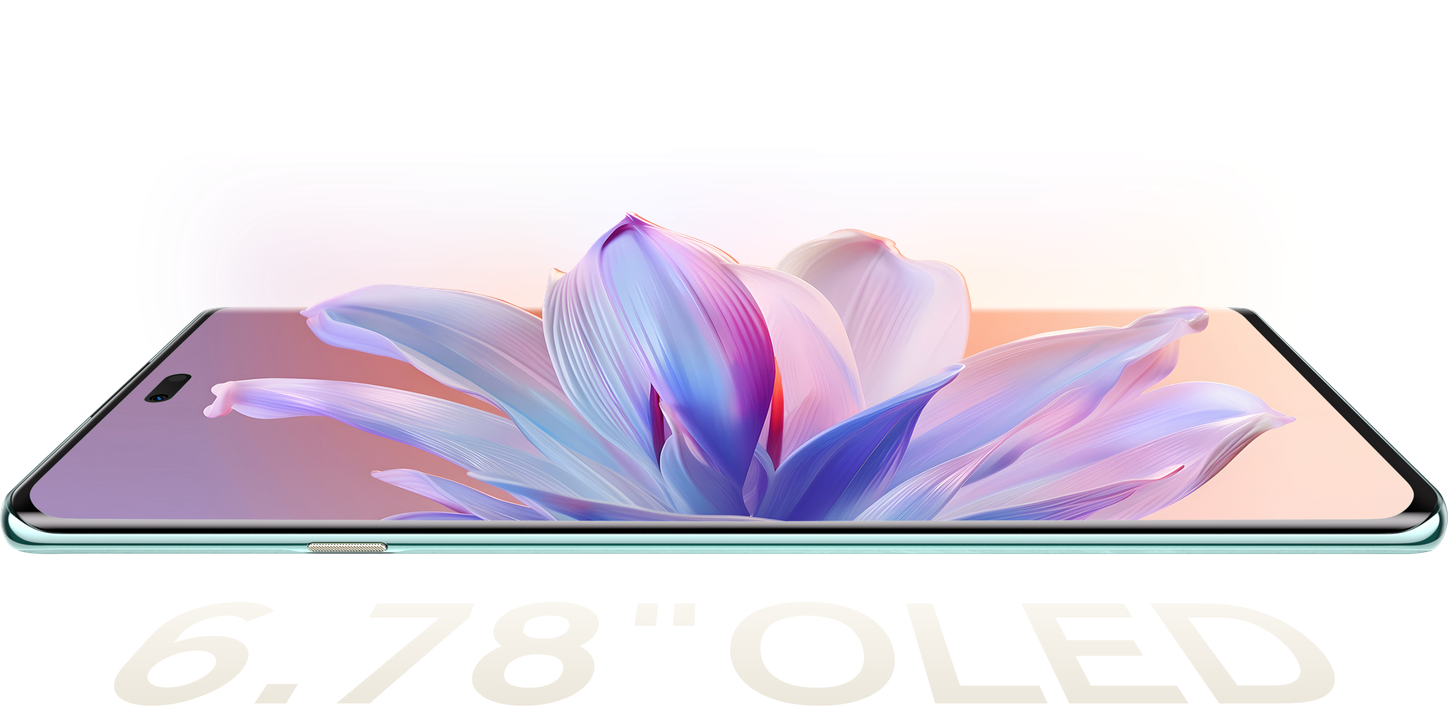 华为畅享 70X 尊享版屏幕显示立体多彩花朵，展示 1.5K 臻彩护眼屏色彩