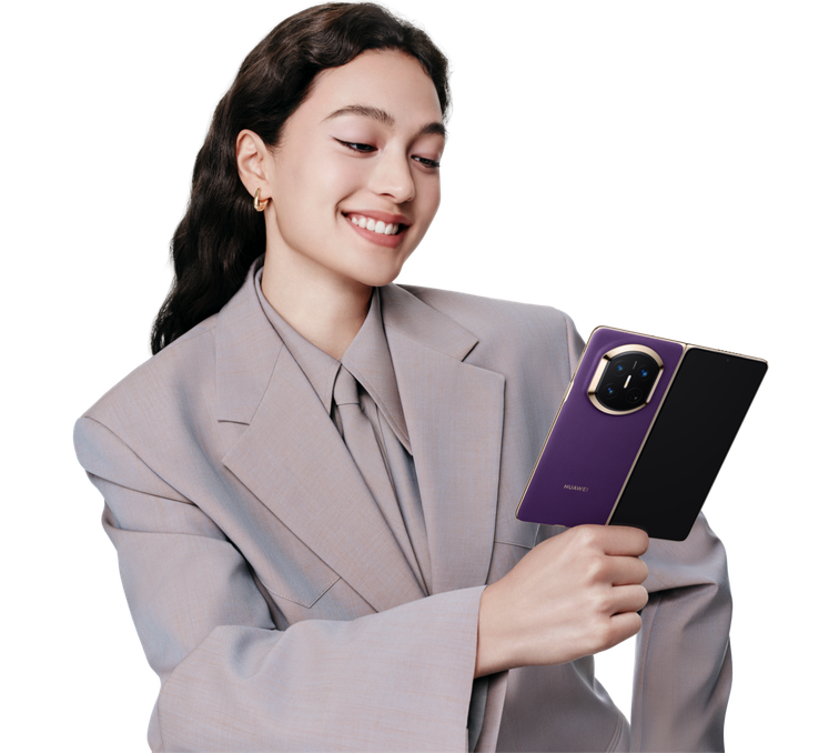 HUAWEI Mate 7 人物场景图，展示紫色产品