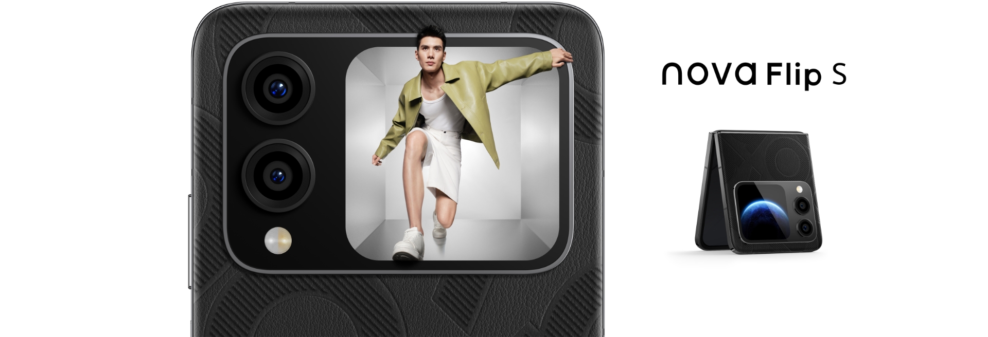 男性用户与星耀黑 HUAWEI nova Flip S 的创拍