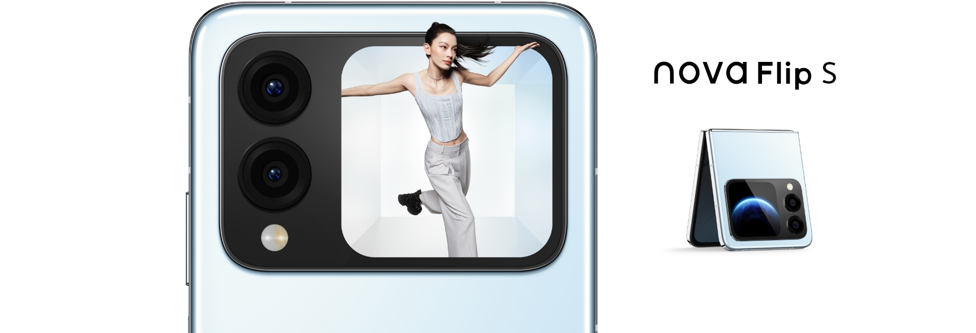 女性用户与天青蓝 HUAWEI nova Flip S 的创拍