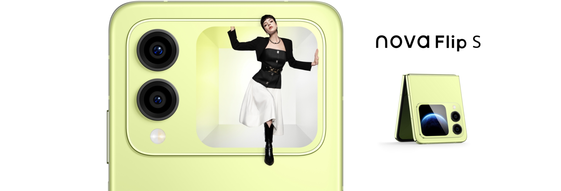 女性用户与向新绿 HUAWEI nova Flip S 的创拍