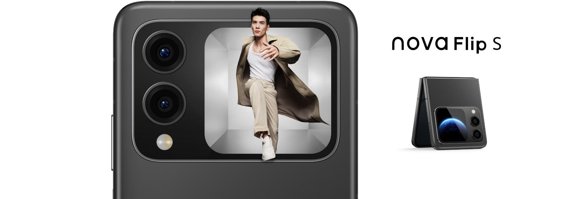 男性用户与羽砂黑 HUAWEI nova Flip S 的创拍