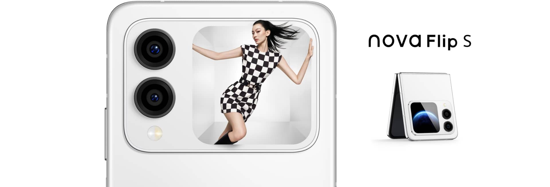 女性用户与零度白 HUAWEI nova Flip S 的创拍