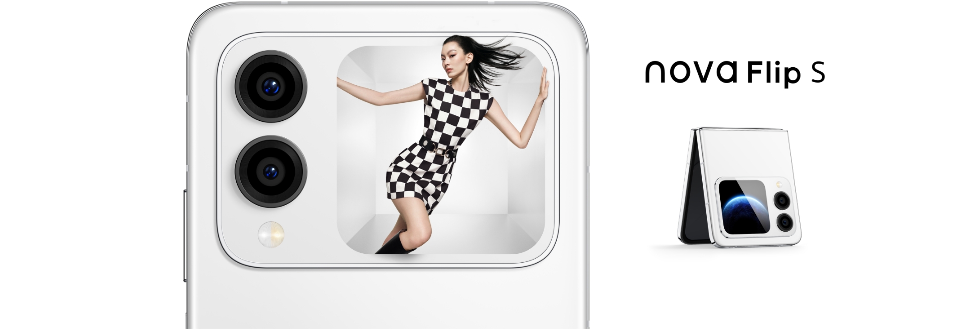 女性用户与零度白 HUAWEI nova Flip S 的创拍