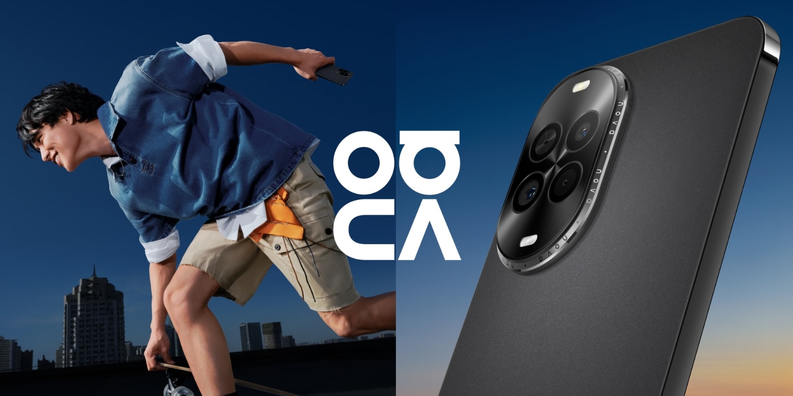 左侧为用户手持羽砂黑 HUAWEI nova 14 活力版，右侧为羽砂黑 HUAWEI nova 14 活力版侧面及背面特写