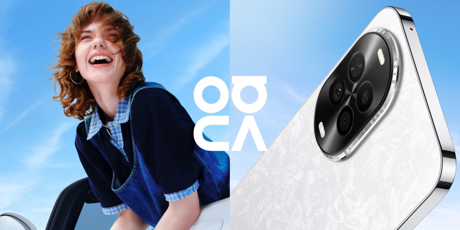 左侧为用户手持凝霜白 HUAWEI nova 14 活力版，右侧为凝霜白 HUAWEI nova 14 活力版侧面及背面特写