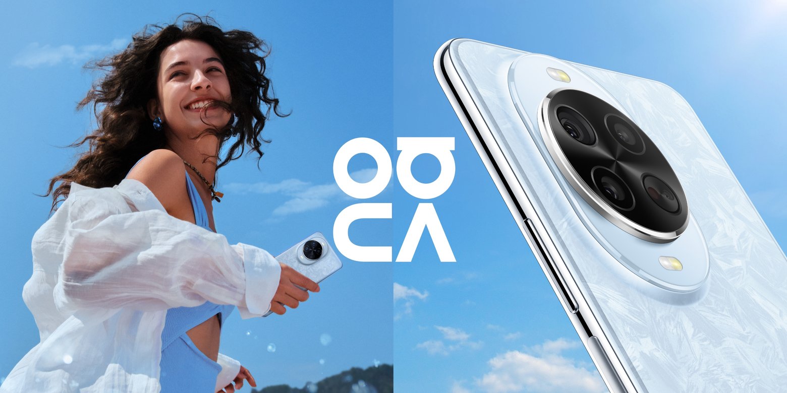 女性模特拿着冰晶蓝 HUAWEI nova 14 Pro