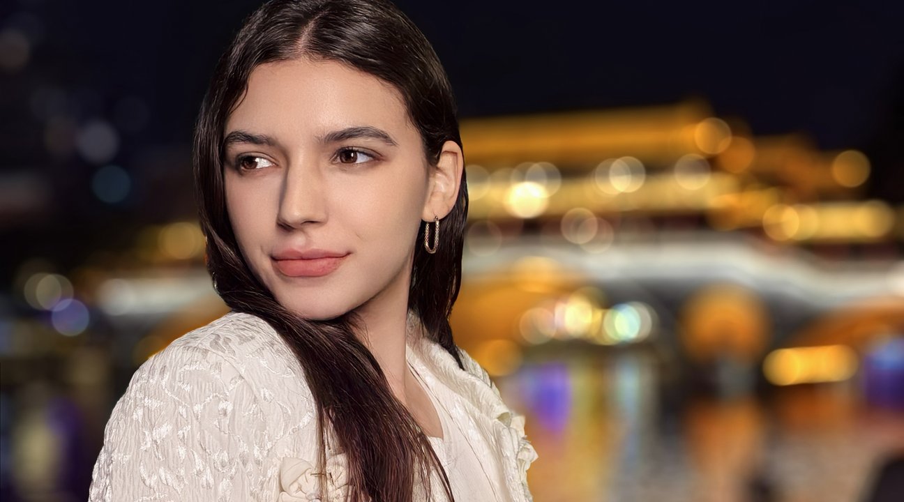 HUAWEI nova 14 夜景人像样张,展示夜景人像的清晰