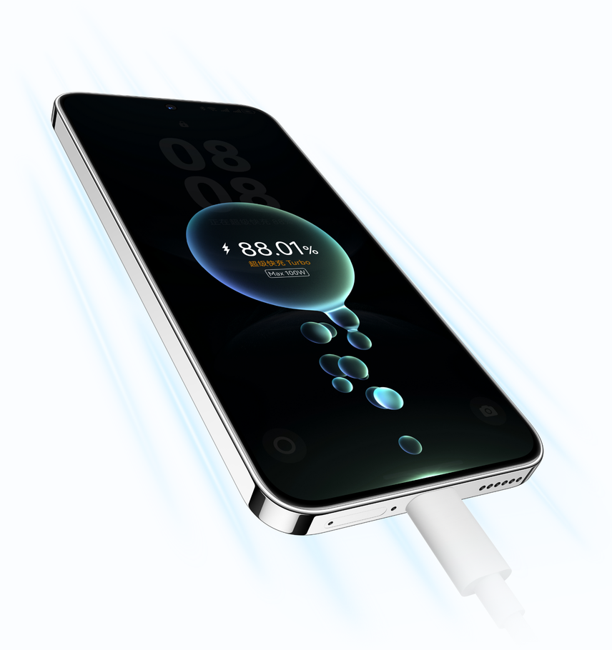 HUAWEI nova 14 充电界面,展示100 W 智能快充 Turbo