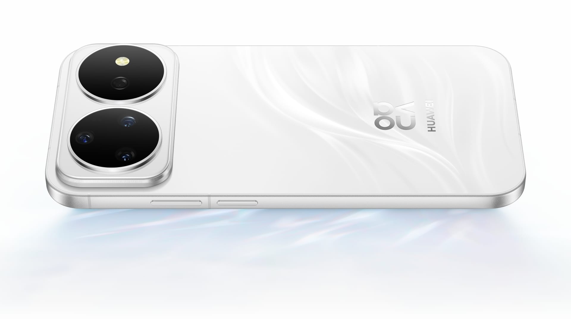 手机不同角度图，展示了 HUAWEI nova 16 Pro 的白色款外观细节