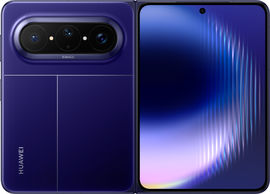 HUAWEI Pura X Max 手机展开背面，展示星际蓝