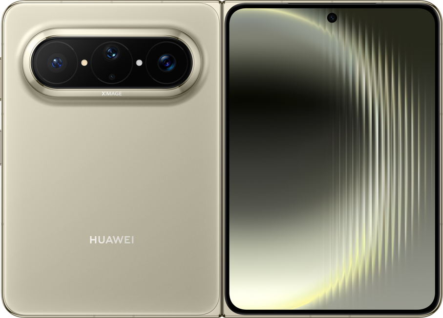 HUAWEI Pura X Max 手机展开背面，展示橄榄金