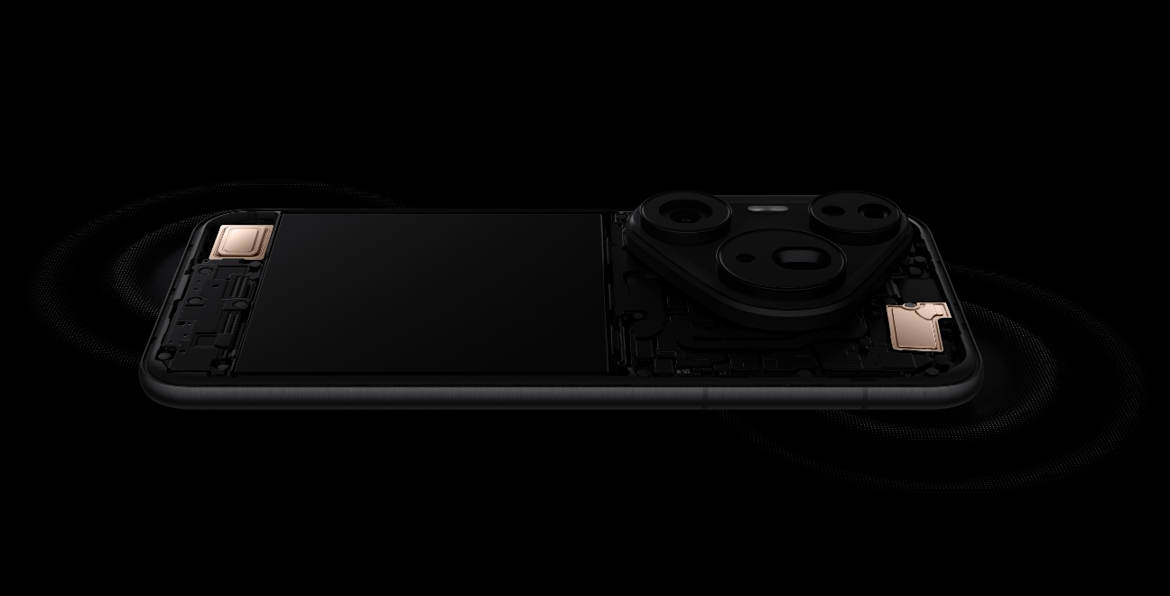 HUAWEI Pura 80 Pro dual speaker structure diagram, showing the function of ultra-large amplitude dual speakers