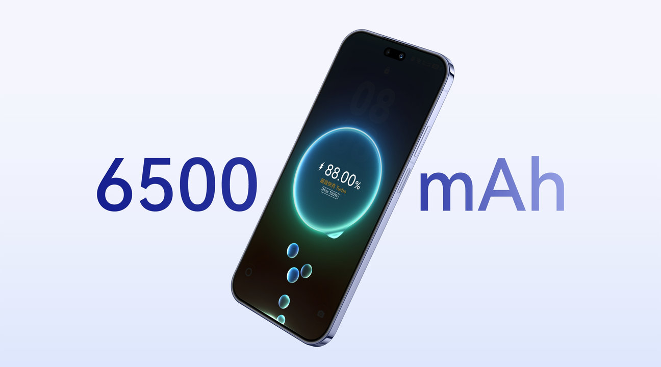 HUAWEI Pura 90 充电界面，展示了手机配备 6500 mAh 大电池