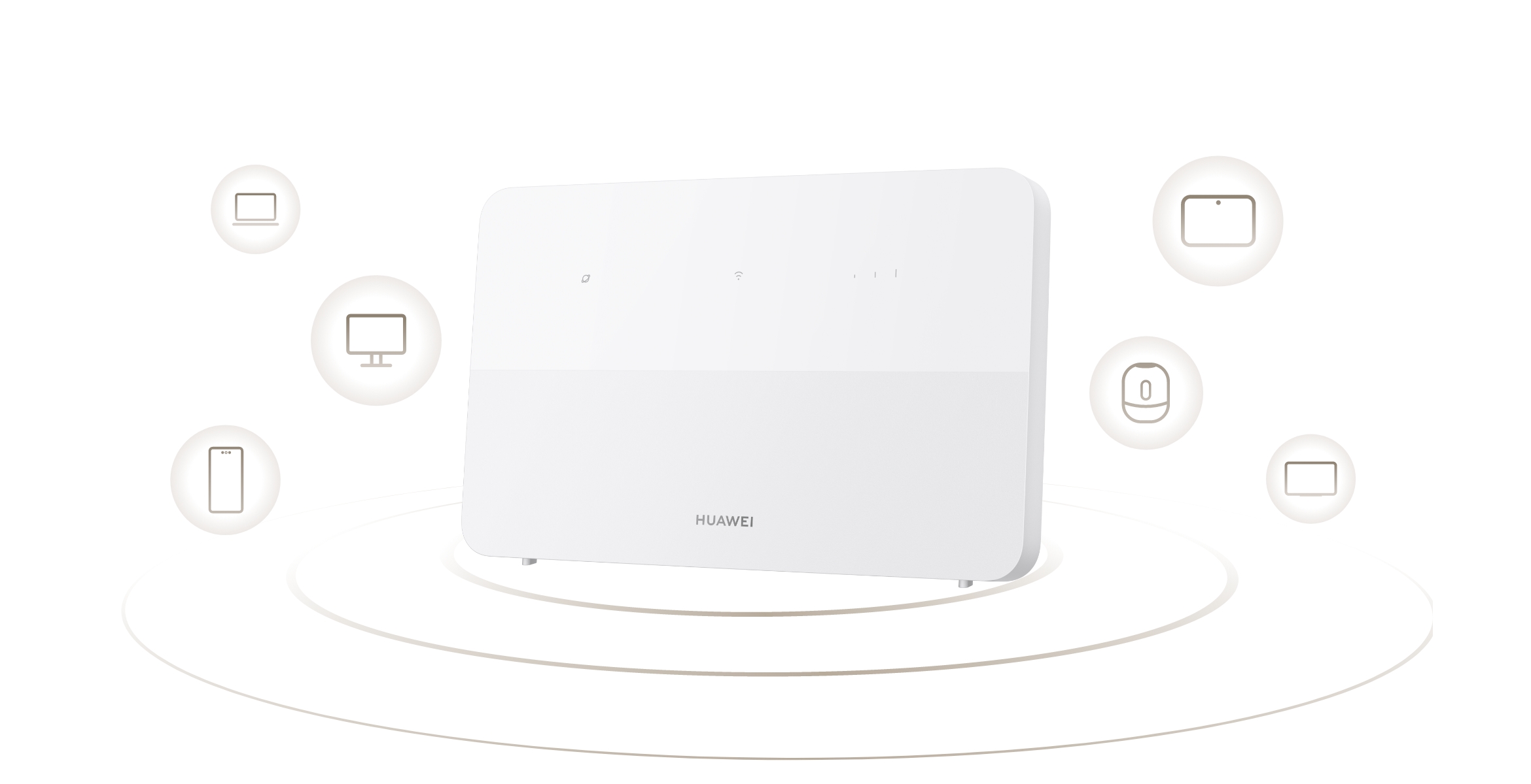 华为移动路由 5 与多设备图标，展示了华为移动路由 5 可以多用户共享，支持 32 台设备同时连接