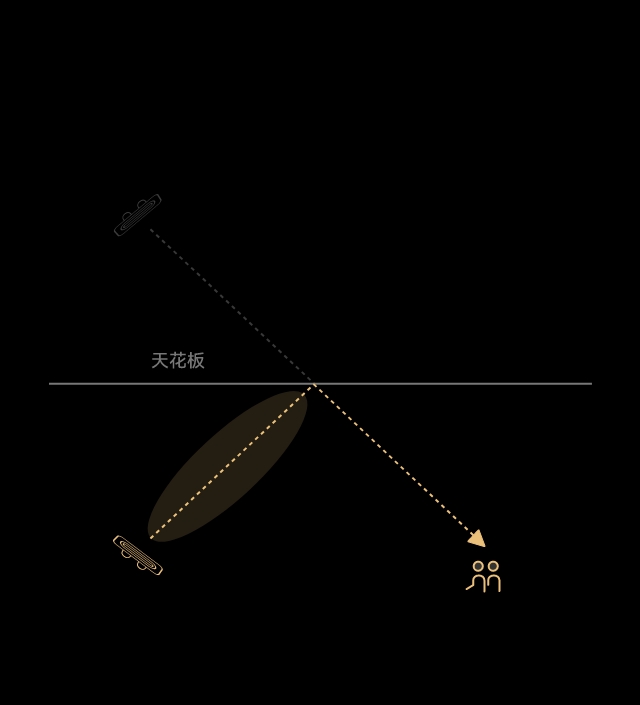 后环绕扬声器的内部结构图,展现了双极子阵列扬声器。