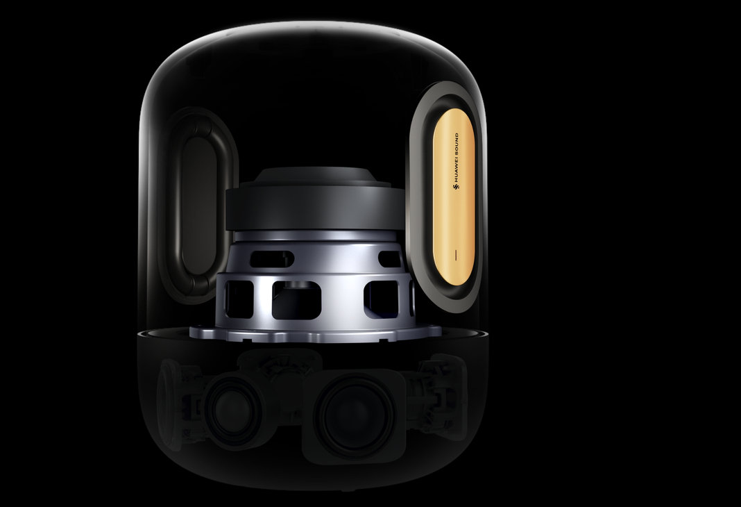 HUAWEI Sound X5 内部视图法拉第环磁路系统，展示了其澎湃低音