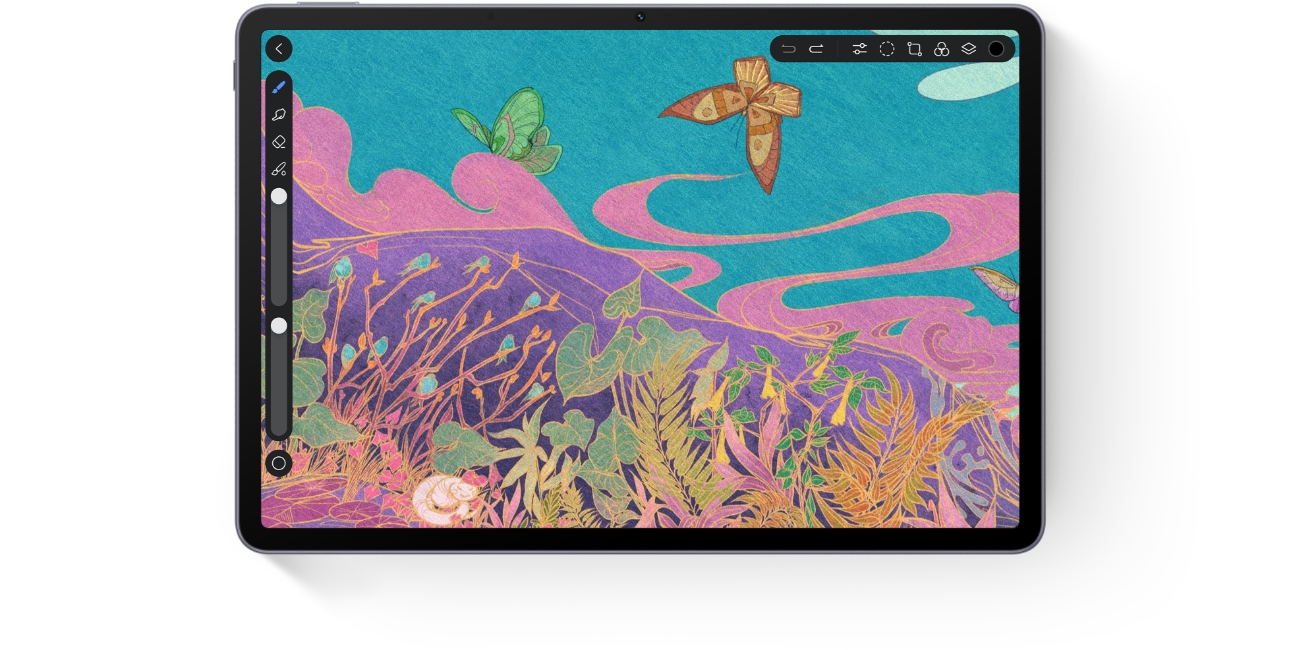 HUAWEI MatePad 11.5 S 灵动款天生会画界面图，展示了平板与天生会画、手写笔搭配使用的便捷效果