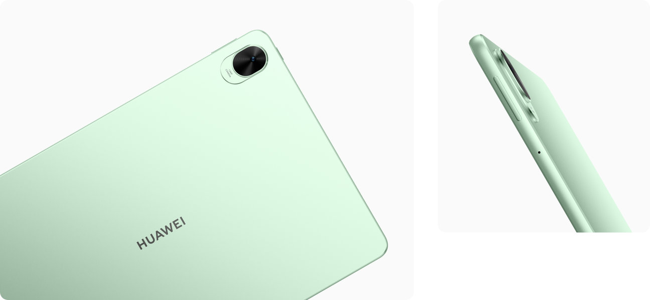 HUAWEI MatePad 11.5 S 灵动款产品背面图，展示了平板的原野绿颜色和外观设计