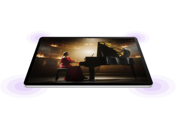 HUAWEI MatePad 11.5 S 灵动款角度图，展示了扬声器相关功能