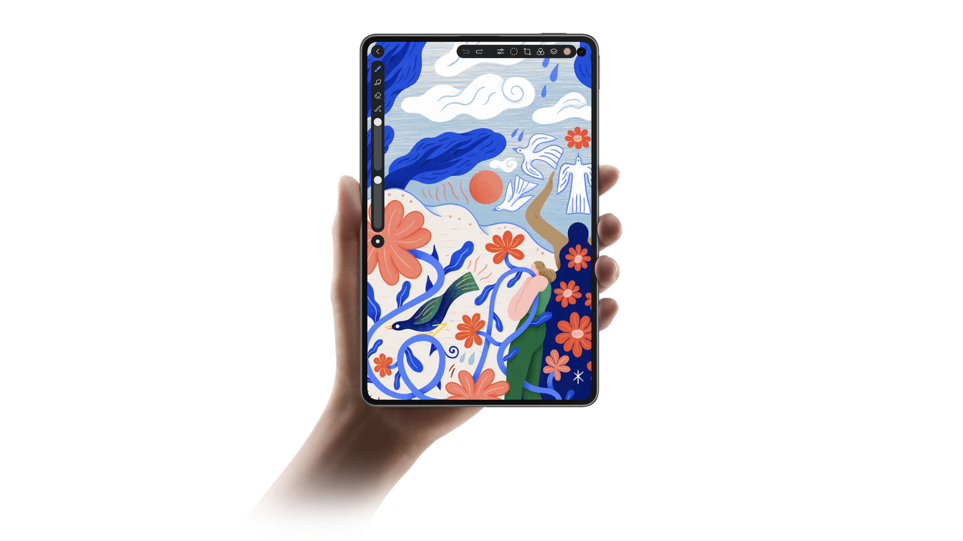 用户使用 HUAWEI M-Pencil Pro 在 HUAWEI MatePad Mini 悦读版上绘画，展现了平板与手写笔的绘画能力
