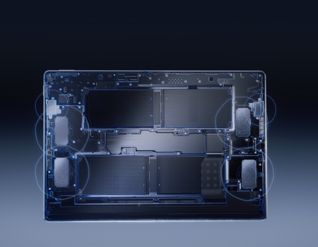 HUAWEI MatePad Pro Max 的扬声器位置图，展示了 6 扬声器系统