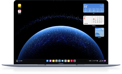 HUAWEI MateTV 与华为设备的桌面界面图，展示系统界面统一的设计语言