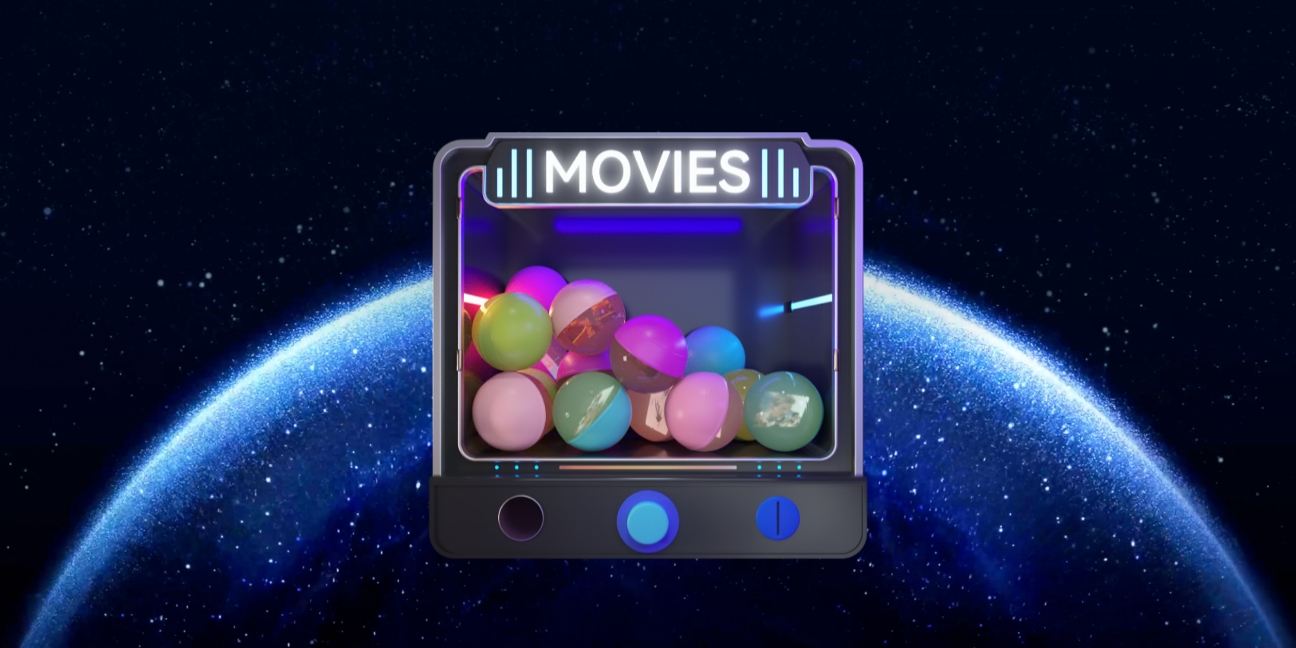 HUAWEI MateTV 使用界面，展示卡片的电影扭蛋机