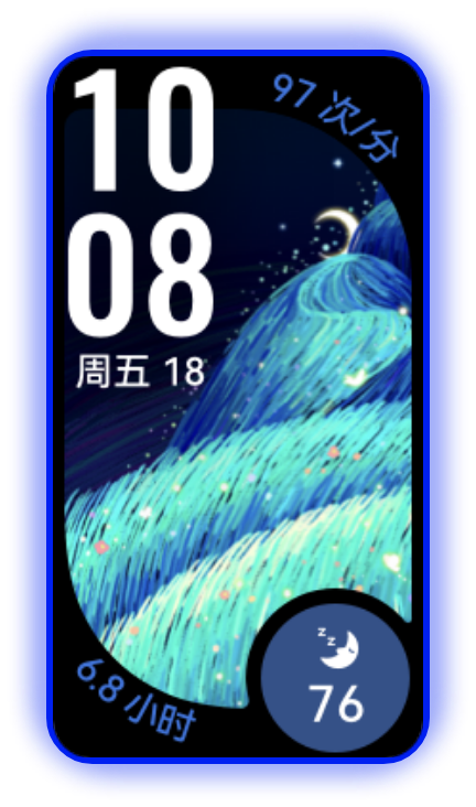 表盘在黑色华为手环 10 上轮播，展示了手环表盘的丰富性