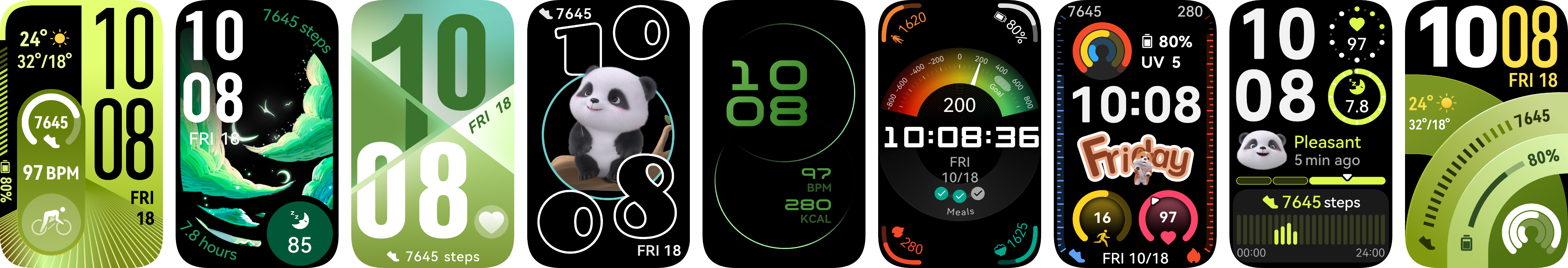展示了华为手环 11 Pro 的多样表盘